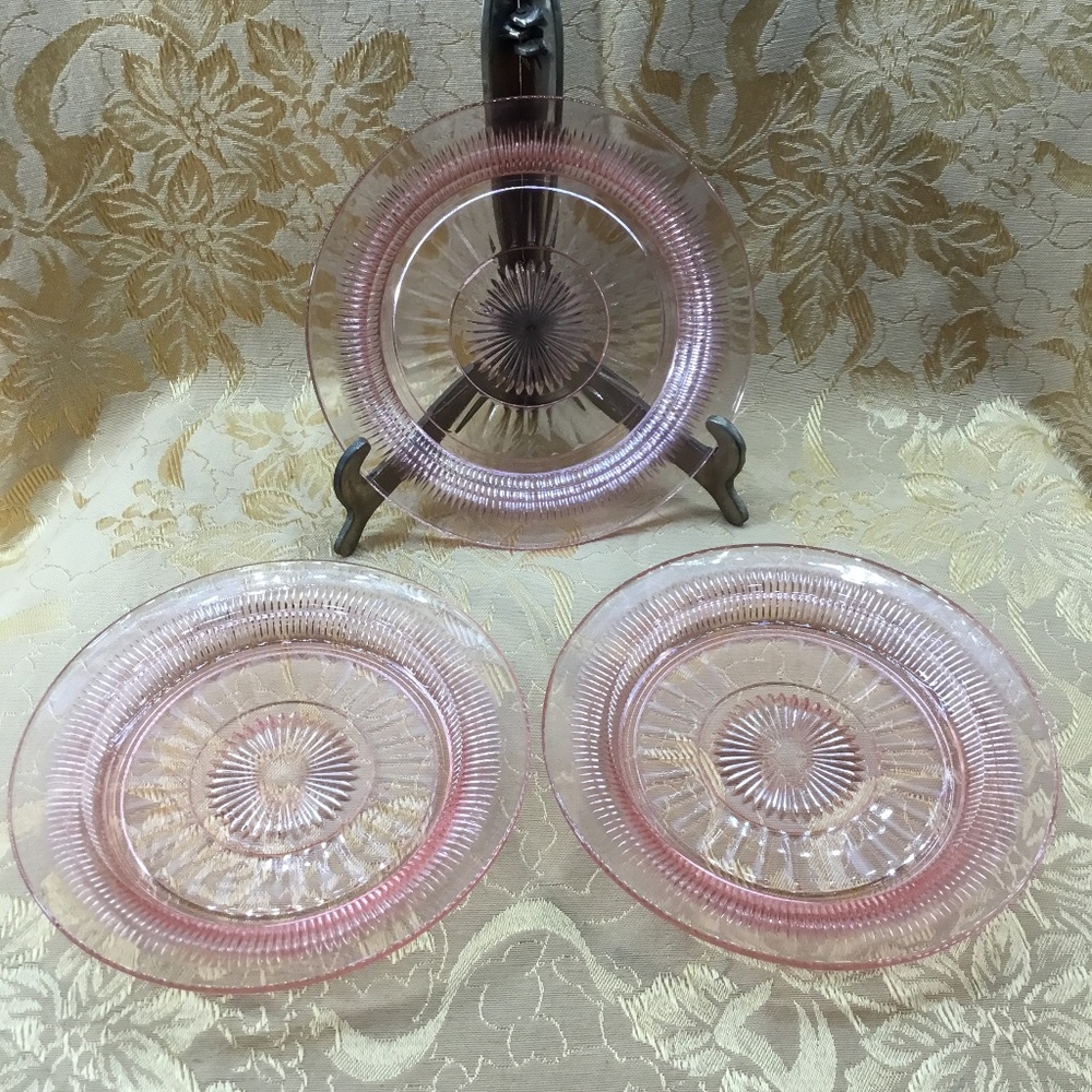 Vintage 3~Anchor Hocking Pink Coronation 6" Plate Bread Dessert~Depression Glass